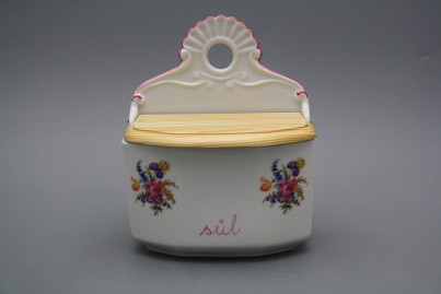 Wall box for salt with wooden cover Bouquet with irisies RL č.1